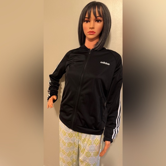 Adidas Womens Black Track Jacket Size M Dazzle DZ7657 NEW top Tricot full zip - Picture 2 of 8